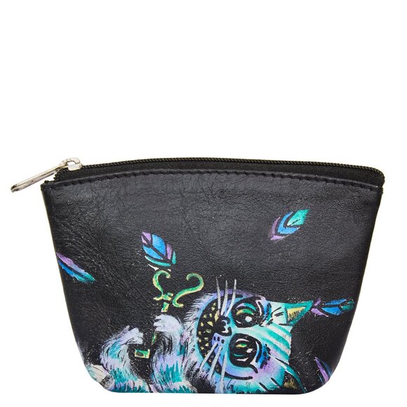 Hand-Painted Leather Coin Pouch with Cat Artwork – Compact Wallet - Picture 1 of 6